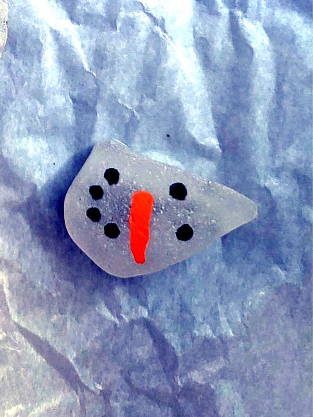 Snowman Sea Glass Brooch Pin 7 - Hand Painted